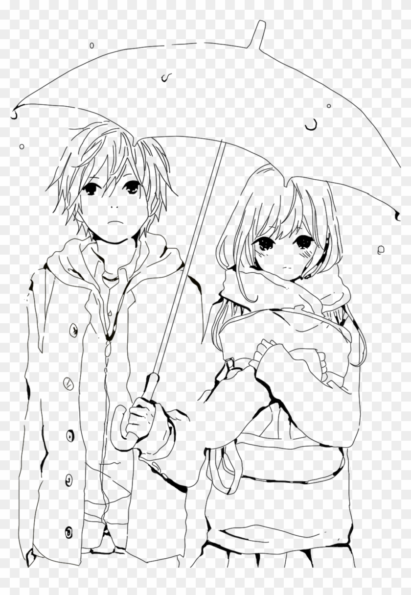 Anime Lineart Png - Anime Boy And Girl Drawing Clipart #5112571