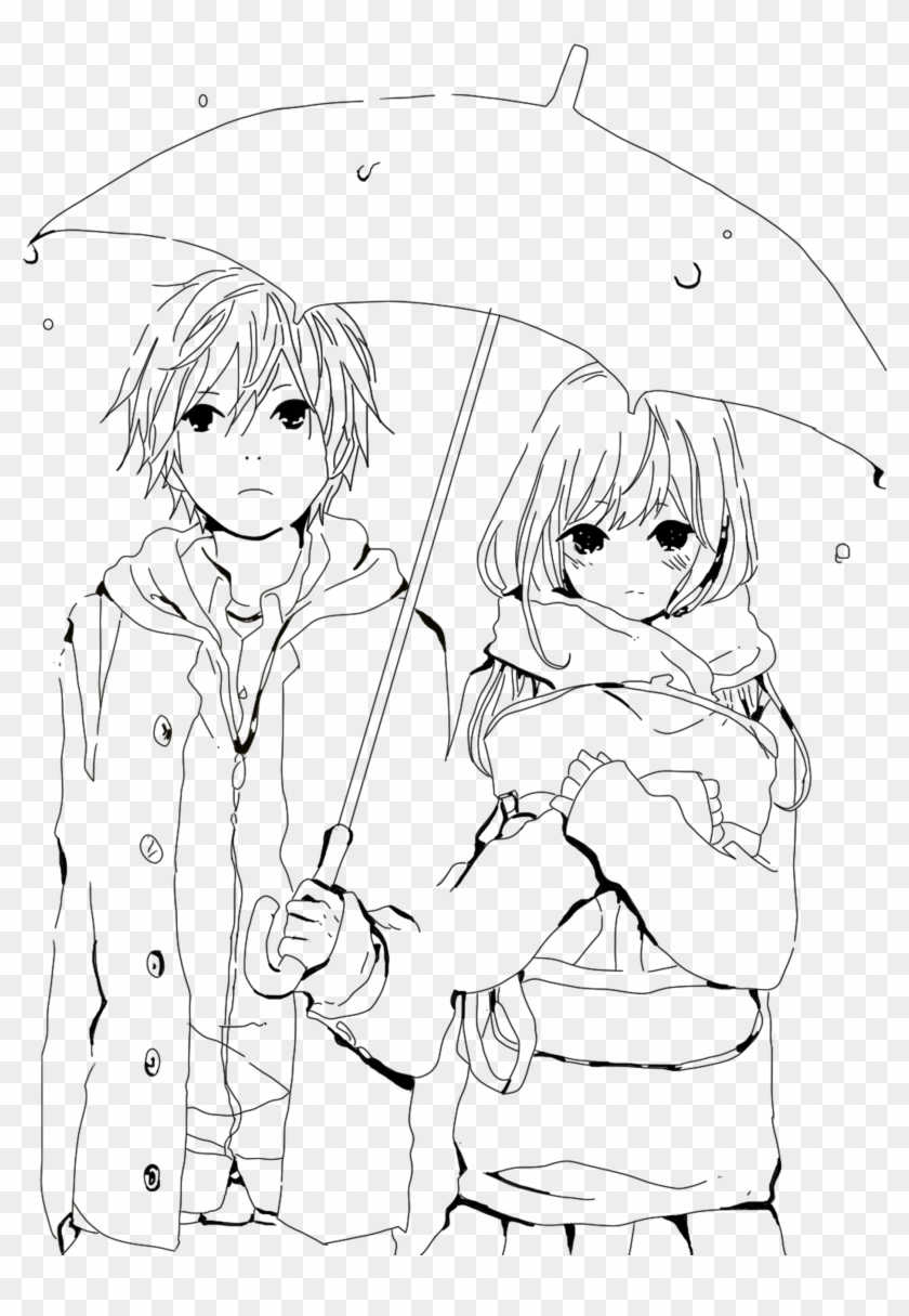 Anime Lineart Png - Anime Boy And Girl Drawing Clipart