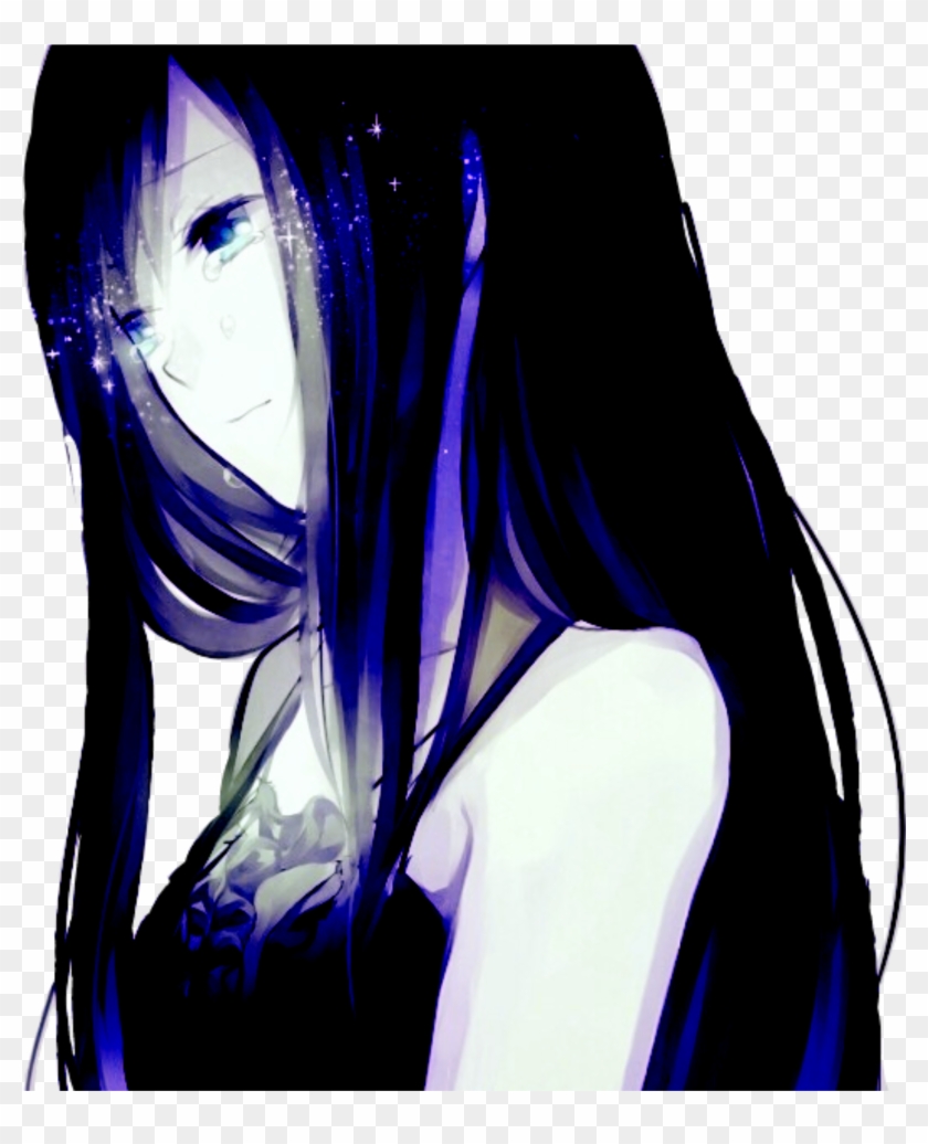 Anime Animegirl Crying Sadness Despair Tears - Anime Girl With Black And Blue Hair Clipart #5113351