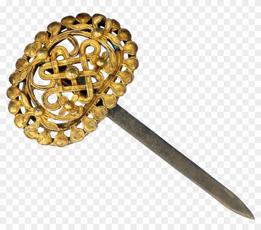 Antique Chinese Gilt Metal Hair Pin Buddhist Endless - Épée Clipart