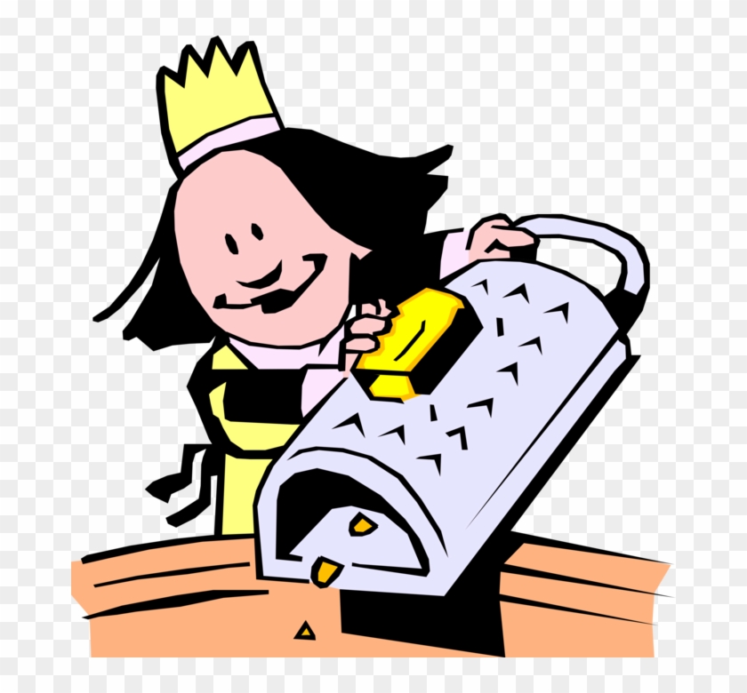 Vector Illustration Of Female Chef Grates Cheddar Cheese - Cartoon Cheese Clipart