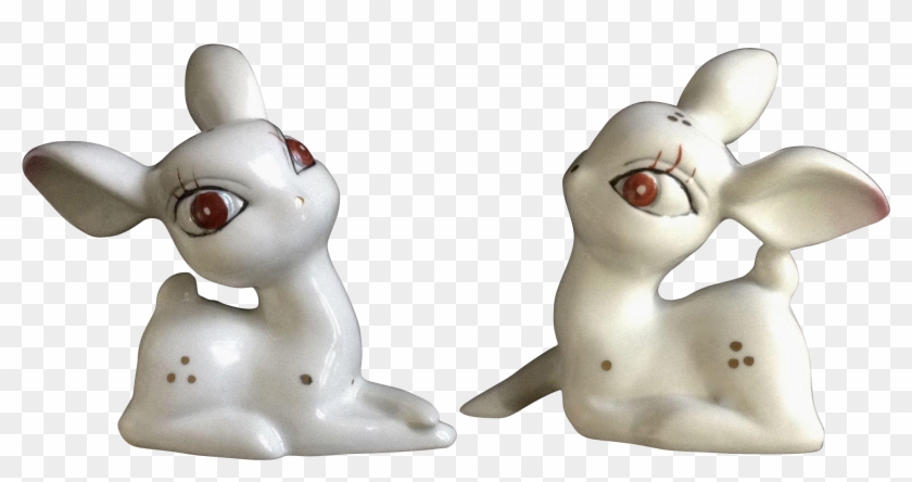 Vintage White Deer Fawns With Big Red Eyes Animal Porcelain - Domestic Rabbit Clipart