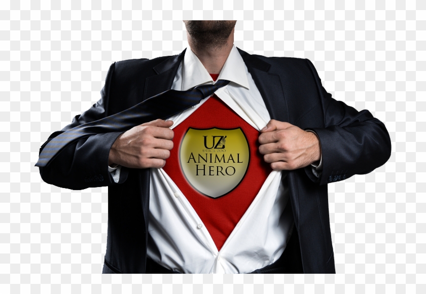 Animal Hero Logo-man With Shirt Open Like Superman, - Animal Hero Clipart