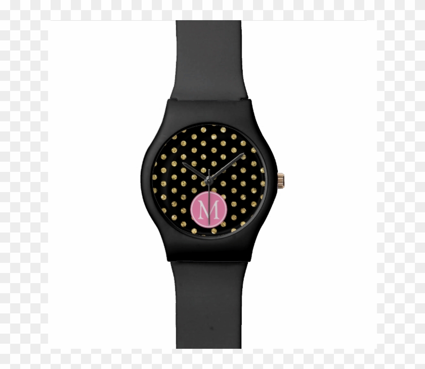 Elegant Black And Gold Polka Dots Wristwatches - Polka Dot Clipart