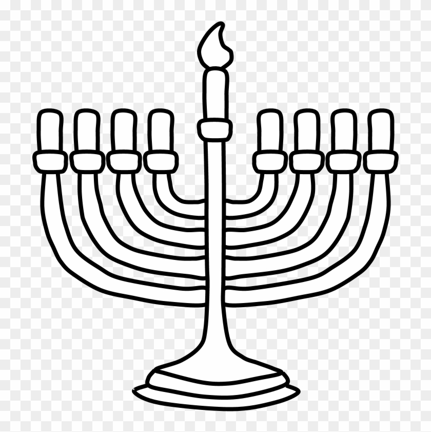 Menorah, Hanukkah, Black And White, Shamash Candle - Menorah Clipart #5127304