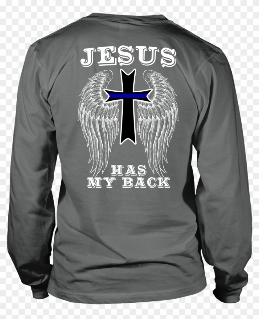 Police Thin Blue Line Cross Jesus Guardian Angel Shirt - My Dad The Soldier Clipart #5127409