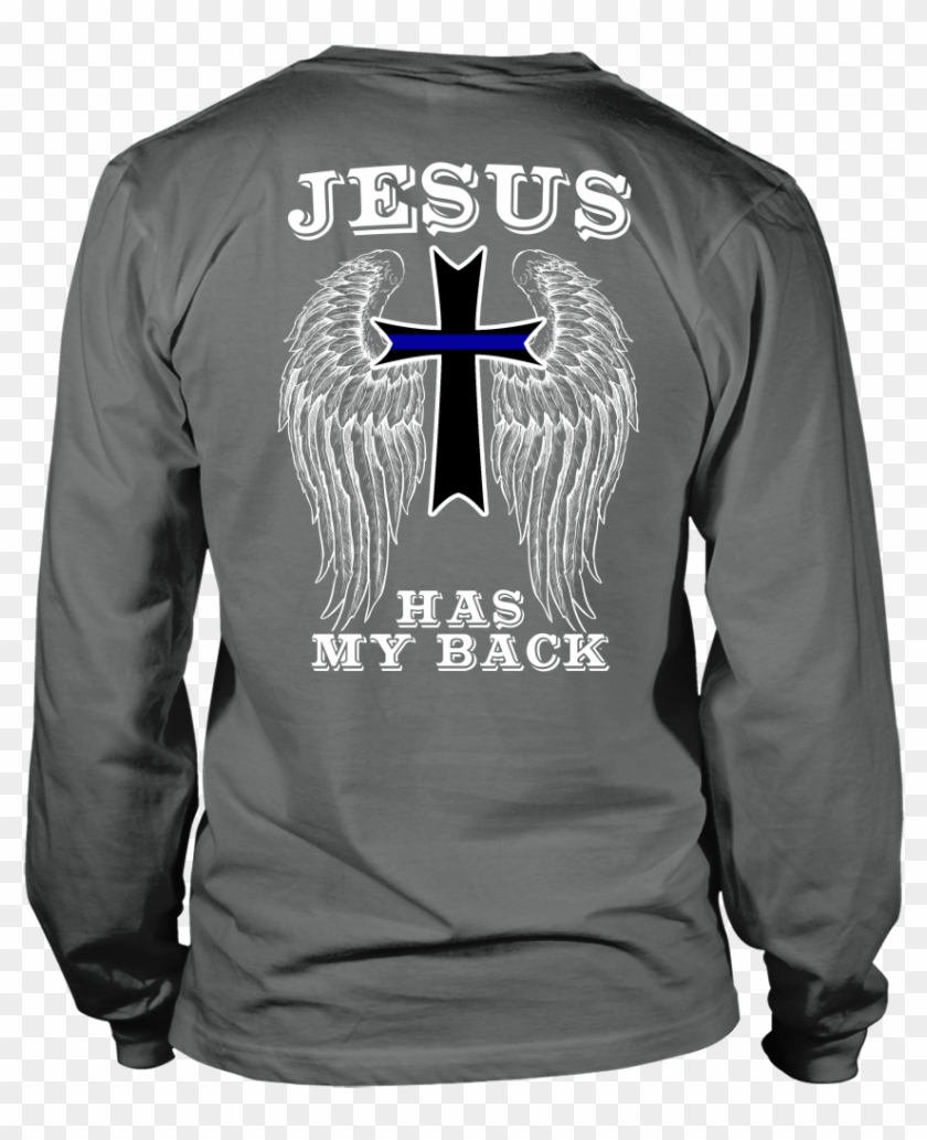 Police Thin Blue Line Cross Jesus Guardian Angel Shirt - My Dad The Soldier Clipart