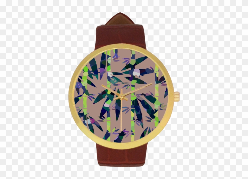 Bamboo Leaves Women's Golden Leather Strap Watch - Emblem Clipart #5129537