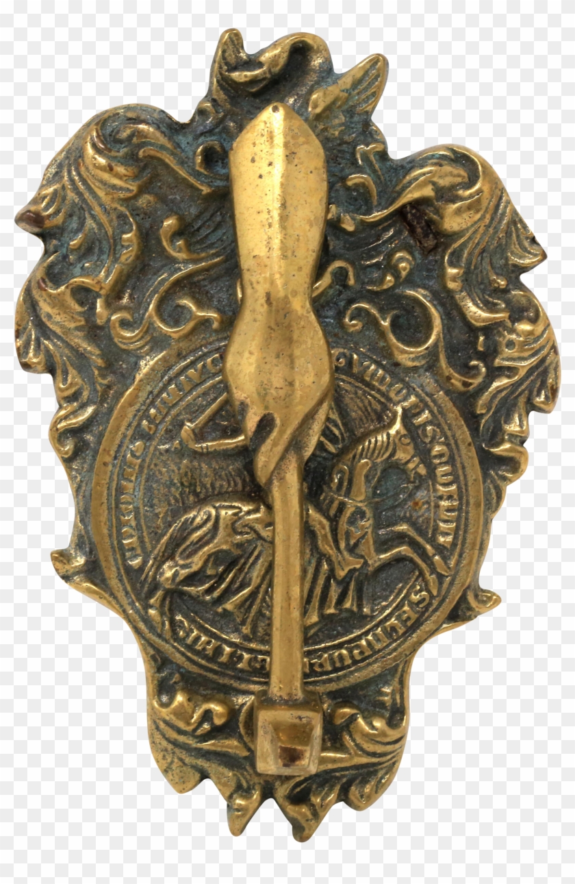 Vintage Brass Hand And Gavel With Horse Door Knocker Clipart #5130345