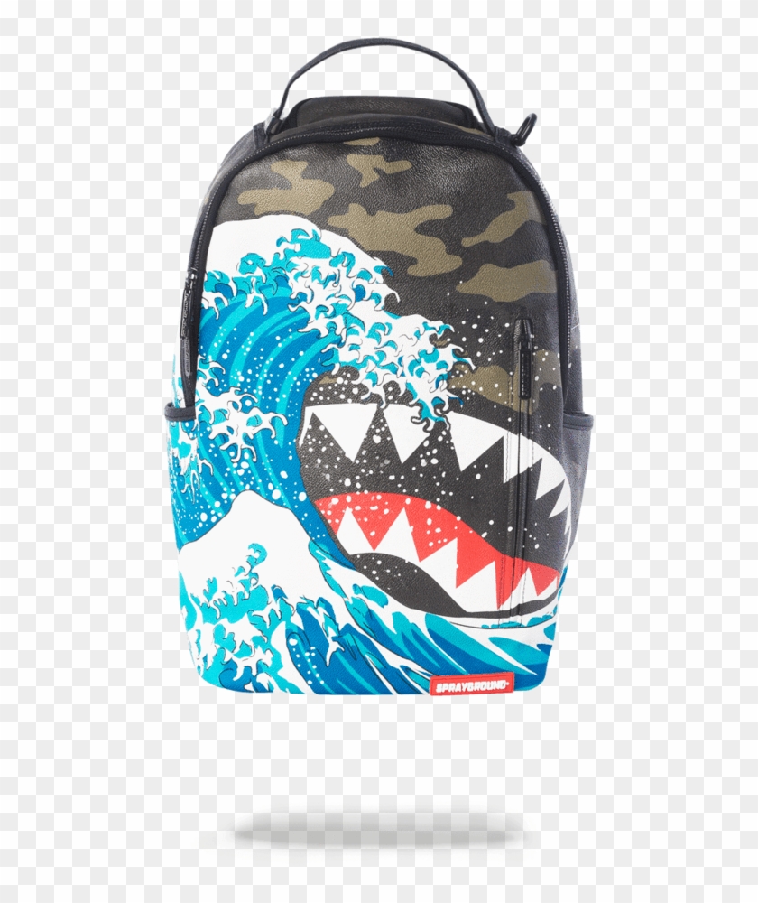 Sprayground Backpack X Sharks Mouth Camokawa Wave - Sprayground Leather Shark Backpack Clipart