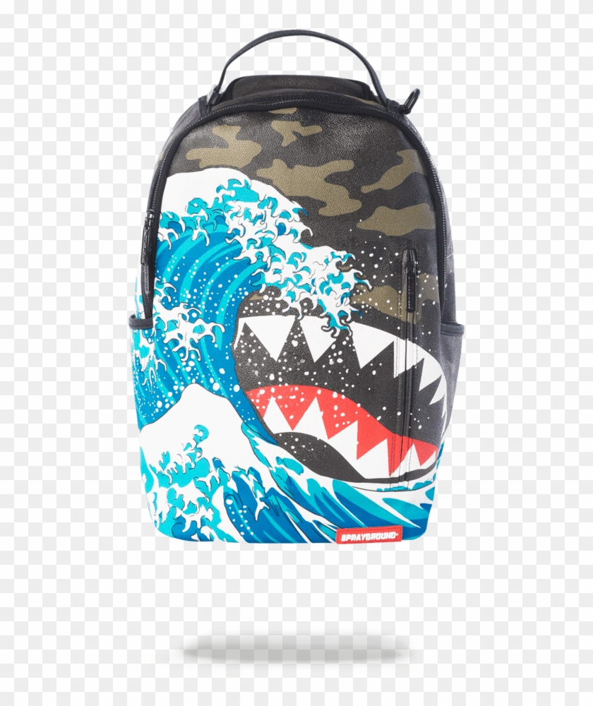 Sprayground Backpack X Sharks Mouth Camokawa Wave - Sprayground Leather Shark Backpack Clipart #5132822