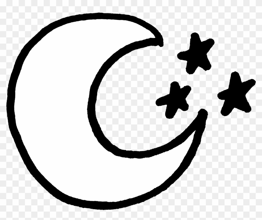 Black And White Moon - Line Art Clipart