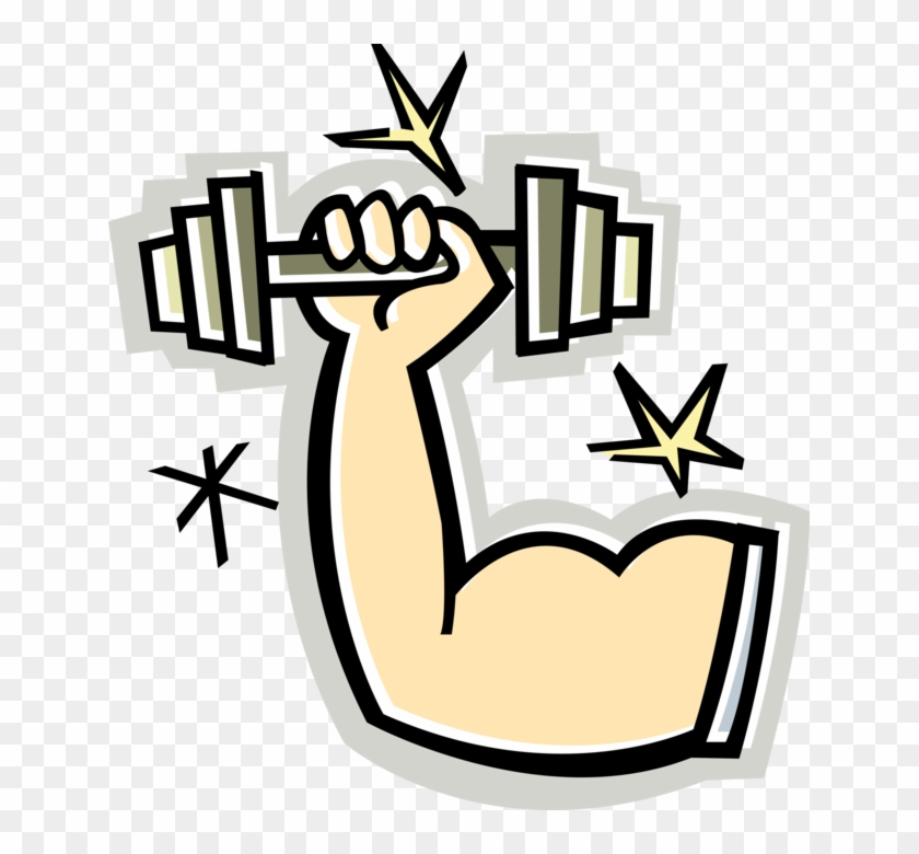 Vector Illustration Of Weightlifter Muscular Arm With - Cartoon Arm Lifting Weight Clipart