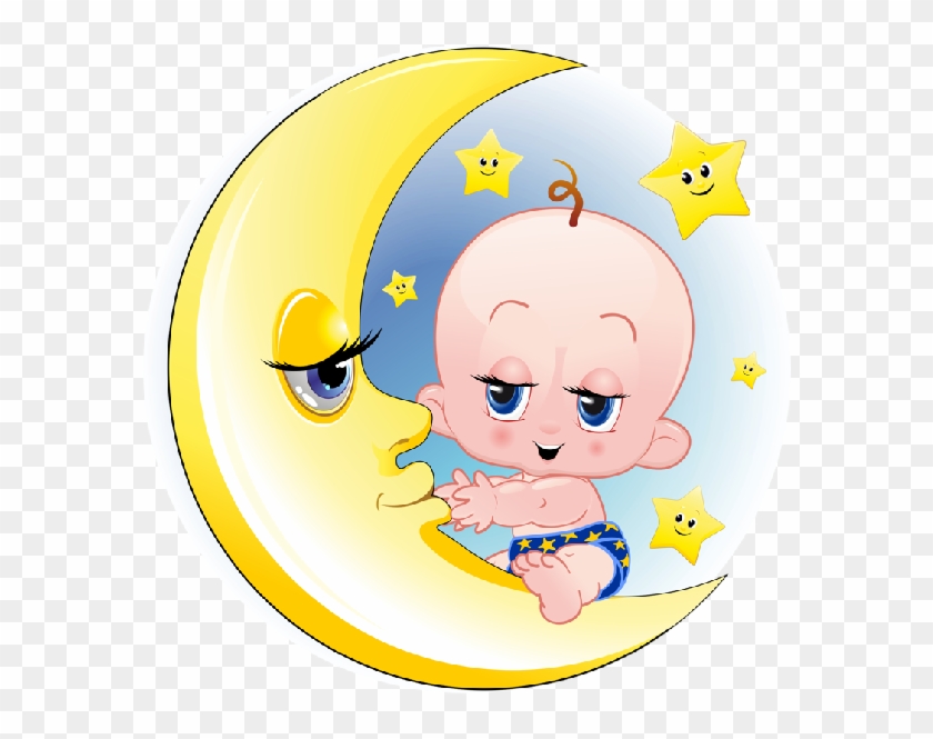 Baby Girl And Boy On Moon Cartoon Clip Art Images Funny - Baby Boy On Moon Clipart - Png Download #5138495