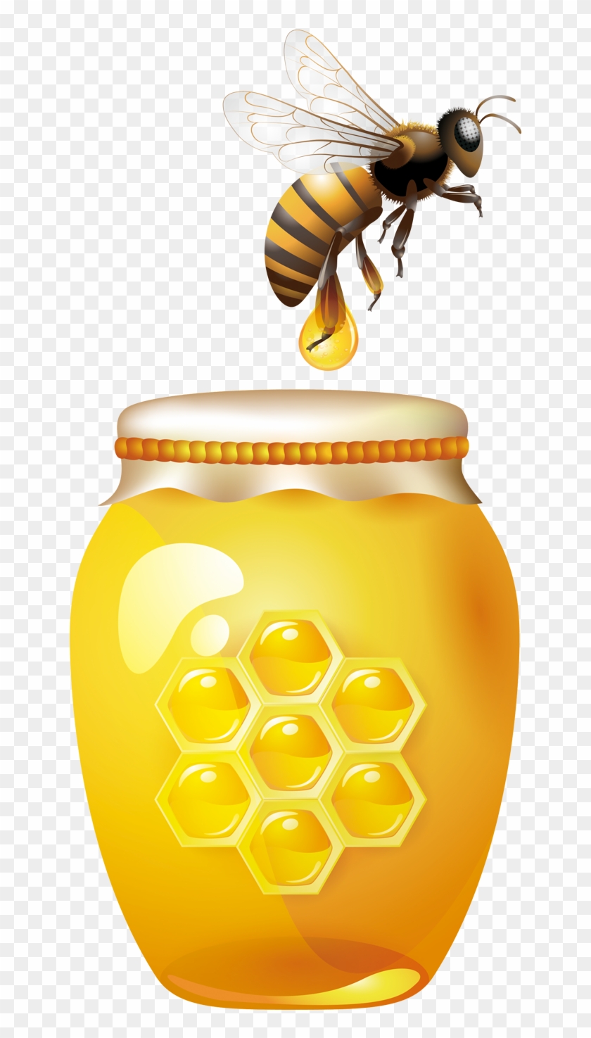Bee Jar Clip Art Hive Transprent Png - Jar Of Honey Illustration Transparent Png #5144390