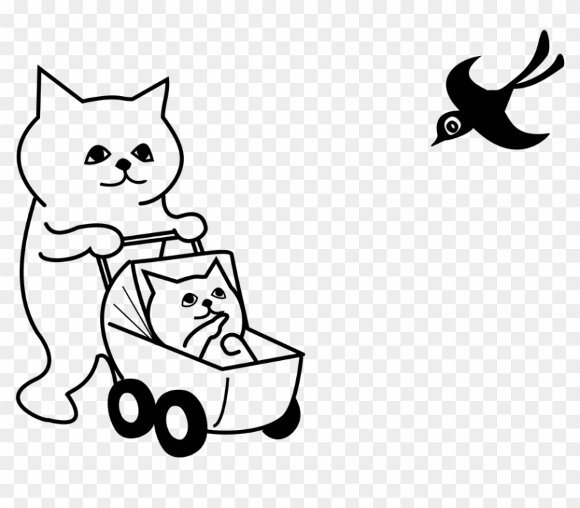 Stroller Parent Child Walk Baby Babysit Babysitter - Domestic Short-haired Cat Clipart