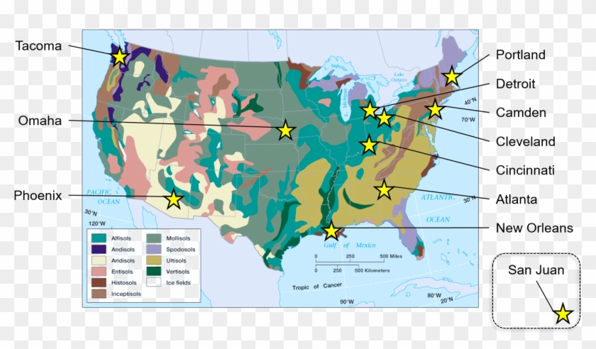 Map Of Soil Survey Locations And Soil Types In The - Distribution Of Soils In The United States Clipart