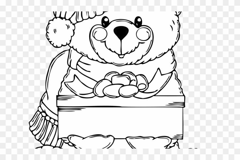 Christmas Bear Coloring Page With Clipart - Christmas Teddy Bear Coloring Page - Png Download