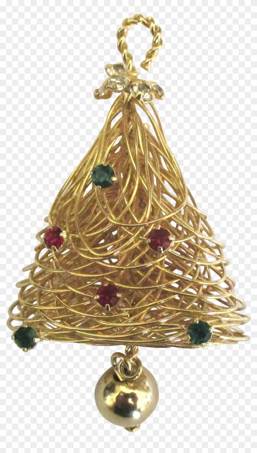 1970's Gold Tone Wire Rhinestone Christmas Tree Pin - Christmas Tree Clipart #5148291