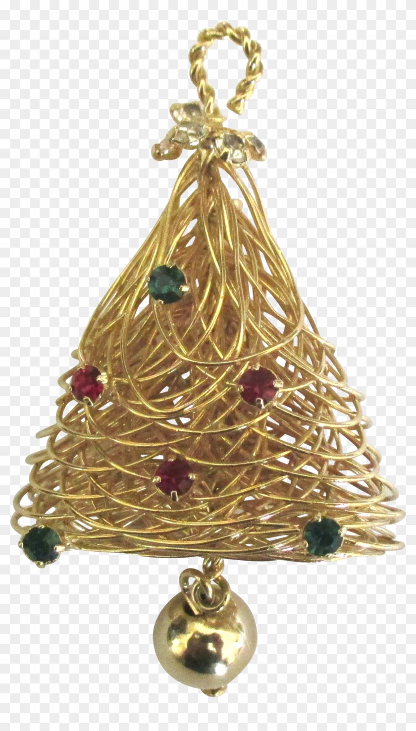 1970's Gold Tone Wire Rhinestone Christmas Tree Pin - Christmas Tree Clipart