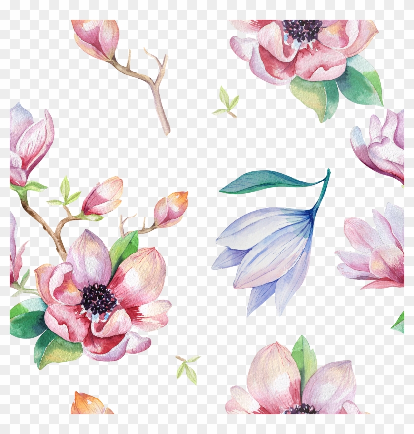 Watercolor Magnolia Bunting Free Printable - Magnolia Flowers Watercolors Clipart #5150954
