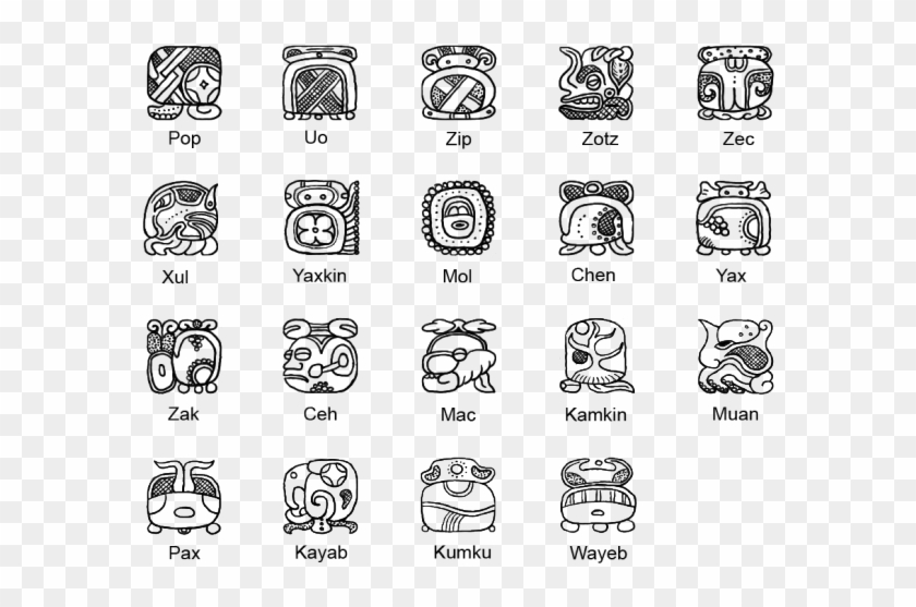 Drawn Calendar Mayan - Mayan Zodiac Signs Clipart #5152419