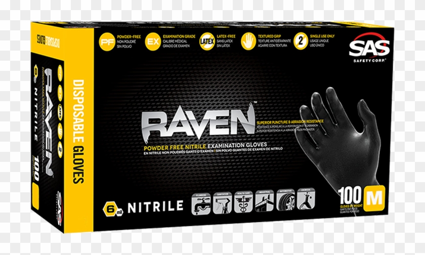 Sas Raven Black Pf Nitrile Gloves Medium - Sas Safety Corp. Clipart #5154990