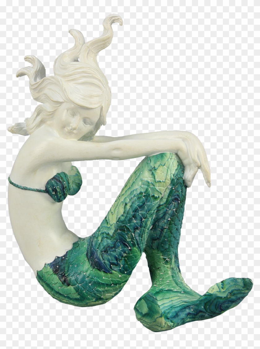 Flowing Hair Mermaid With Green Swirl Tail - Figurine Clipart