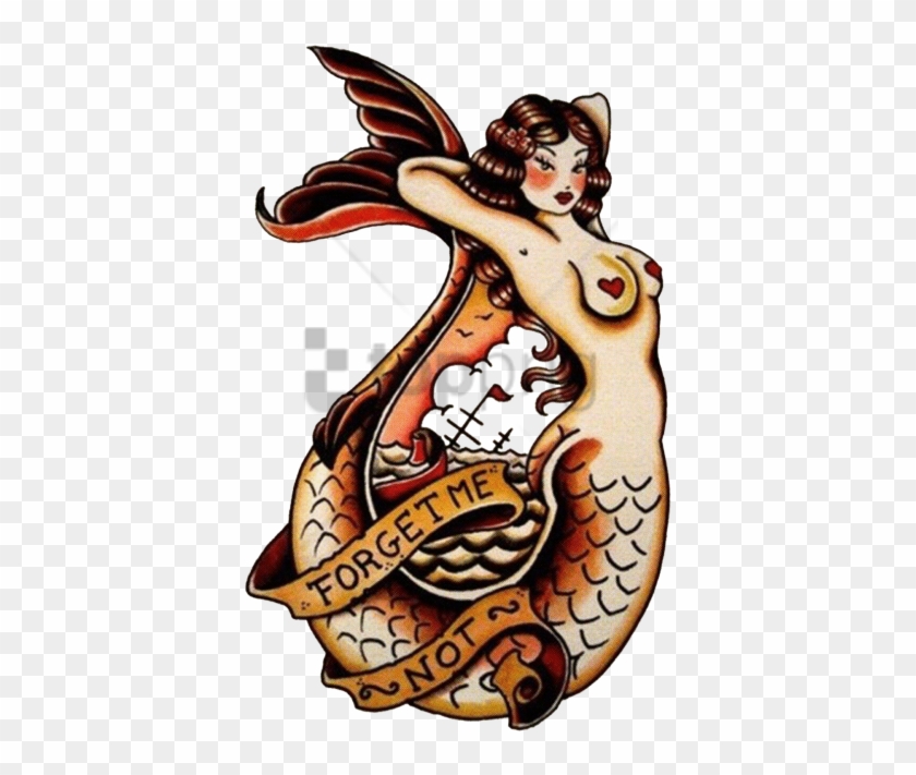 Free Png Forget Me Not Pinup Tattoo Png Image With - Old Style Mermaid Tattoo Clipart
