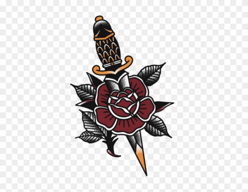 #tattoo #traditional #rose #knife #freetoedit - Traditional Rose And Dagger Tattoo Clipart