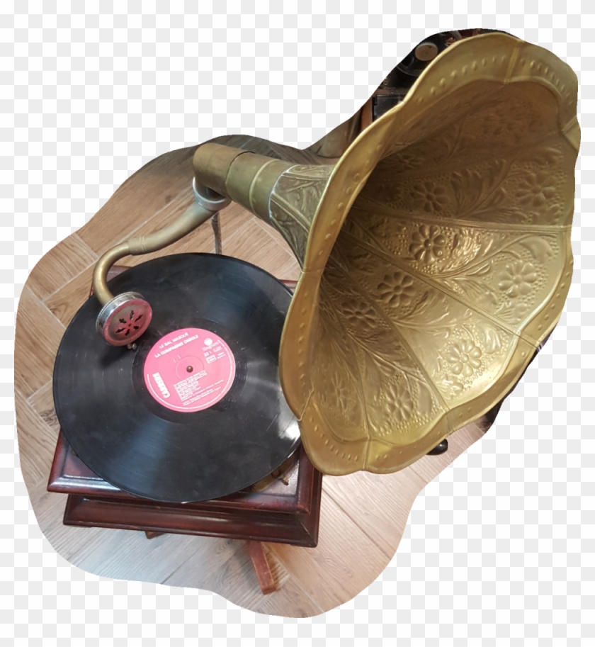A Rare Gramophone On A Wooden Stand, Parts Of An Existing - Antique Clipart