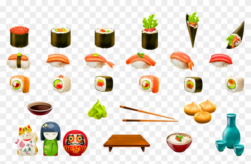 Sushi Japanese Food Kokeshi Doll Maneki Neko Food Clipart