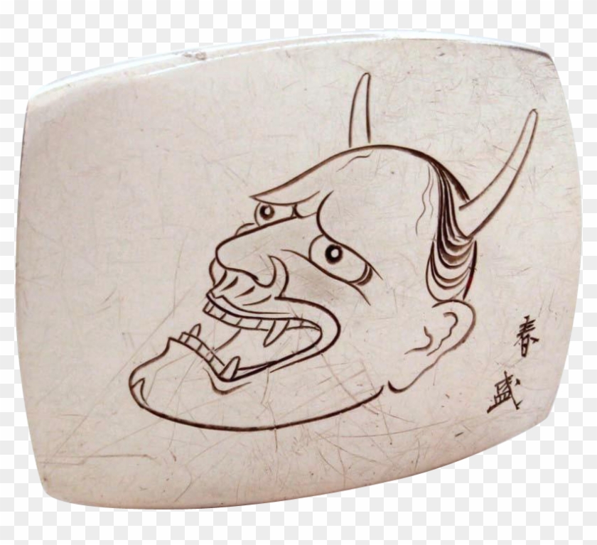 Sterling Hand Engraved Belt Buckle Vintage, Hannya - Lampshade Clipart #5160285