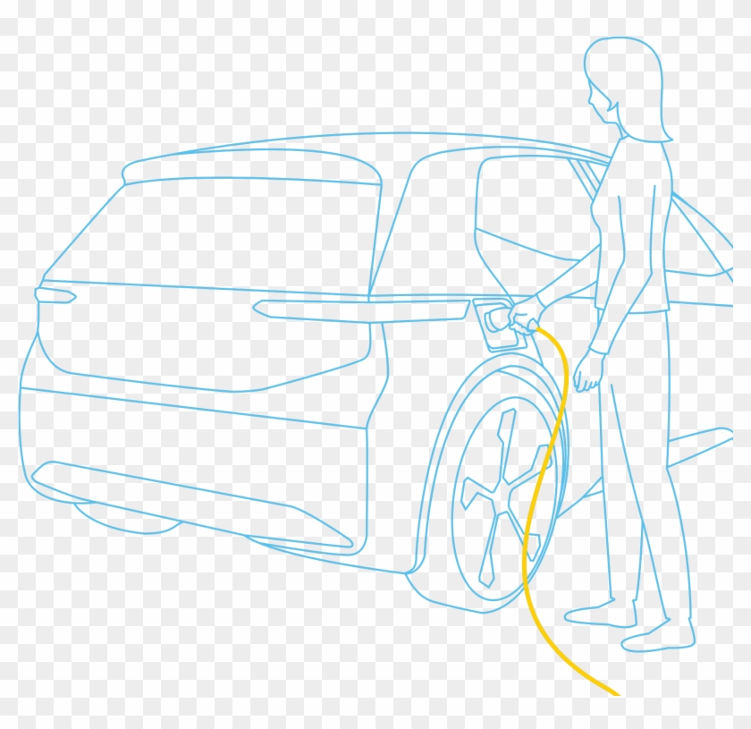 Woman Is Charging Her Electric Vehicle - Sketch Clipart #5161035