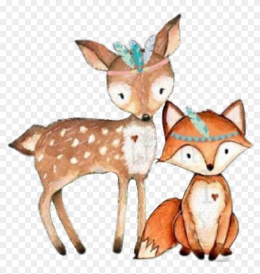 #tribal #fox #deer #woodland #forest #animals - Woodland Creatures With Flowers Clipart
