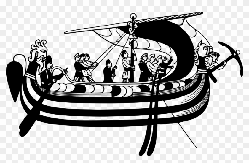 Boat Norman Ocean Sail Sailing Sea Ship - Cartoon Ship And Crew Clipart #5164385