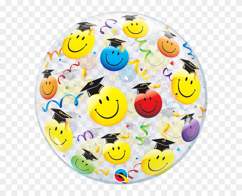 22" Clear Bubble Balloon With Smile Faces Wearing Grad - Bubble Balloons Clipart
