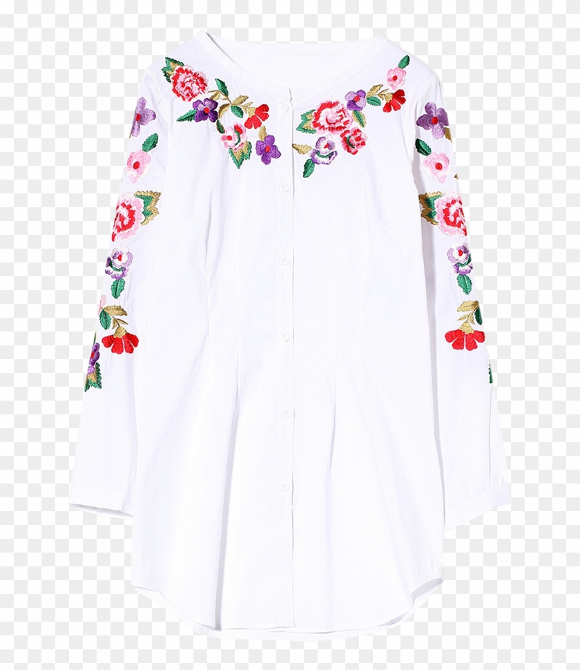 Bordado Floral De Manga Larga Camiseta - A-line Clipart #5167103