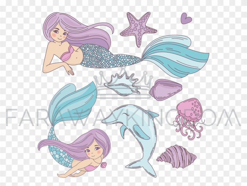 Mermaid Ocean Cartoon Travel Tropical Vector Illustration - Mermaid Cartoon Clipart