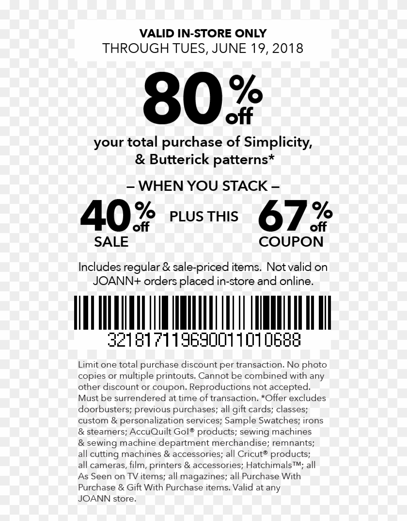 80% Off Your Total Purchase Of Simplicity And Butterick - Poster Clipart #5170780