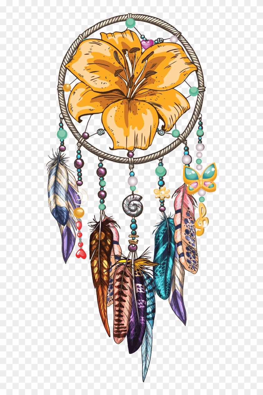 Sticker Boheme Attrape Reves Plumes Et Jolie Fleur - Atrapasuenos En Forma De Corazon Clipart
