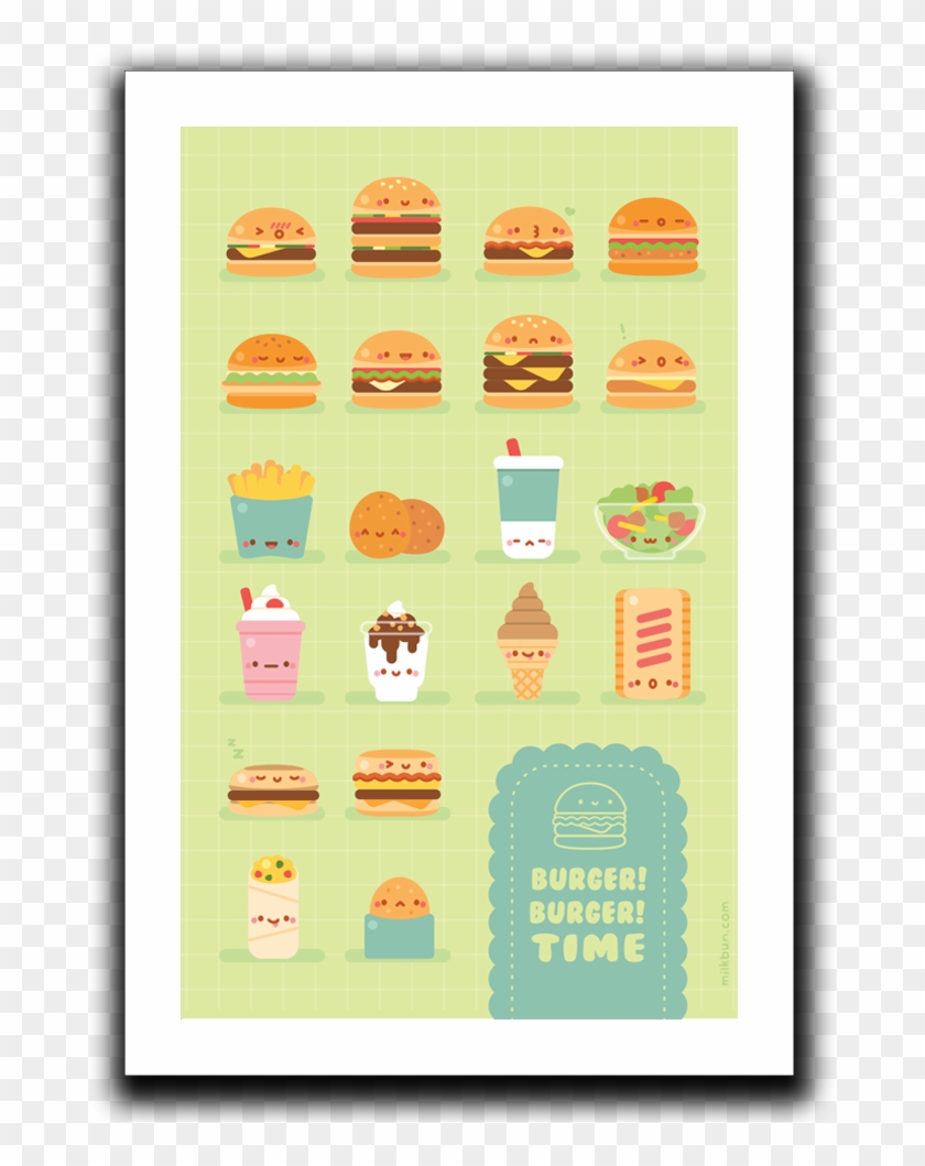 Kawaii Burgers Menu Art Print - Graphic Design Clipart