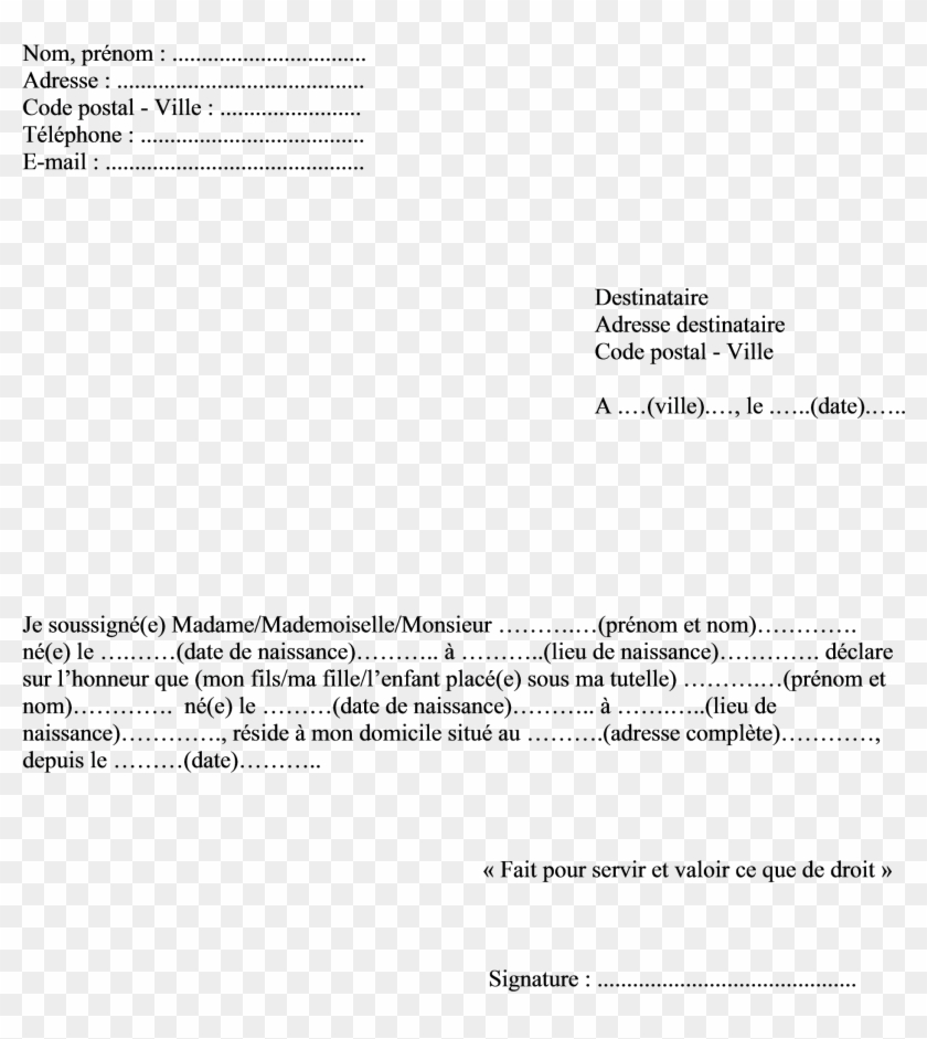 Attestation Sur L Honneur De Domicile Clipart #5183684