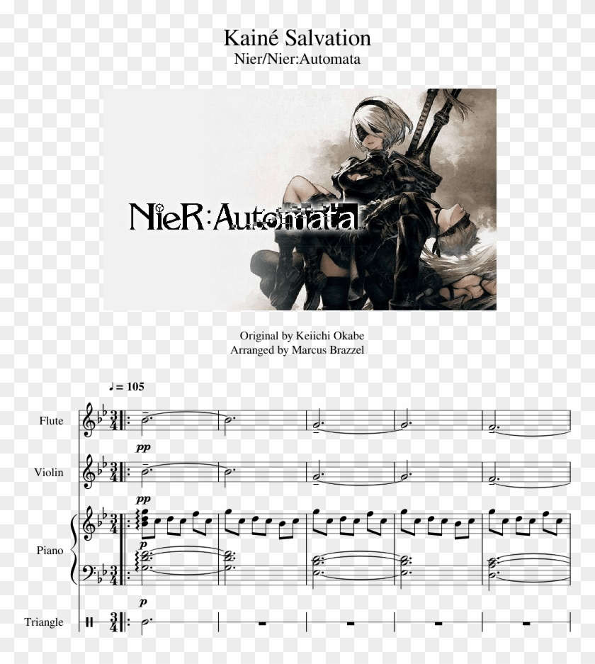 Kainé Salvation Sheet Music For Flute, Violin, Piano, - Nier Automata Wallpaper Game Clipart #5186635