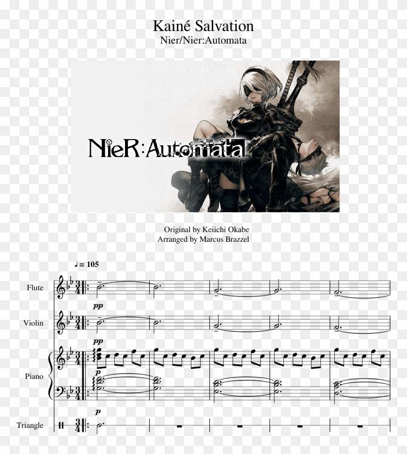 Kainé Salvation Sheet Music For Flute, Violin, Piano, - Nier Automata Wallpaper Game Clipart