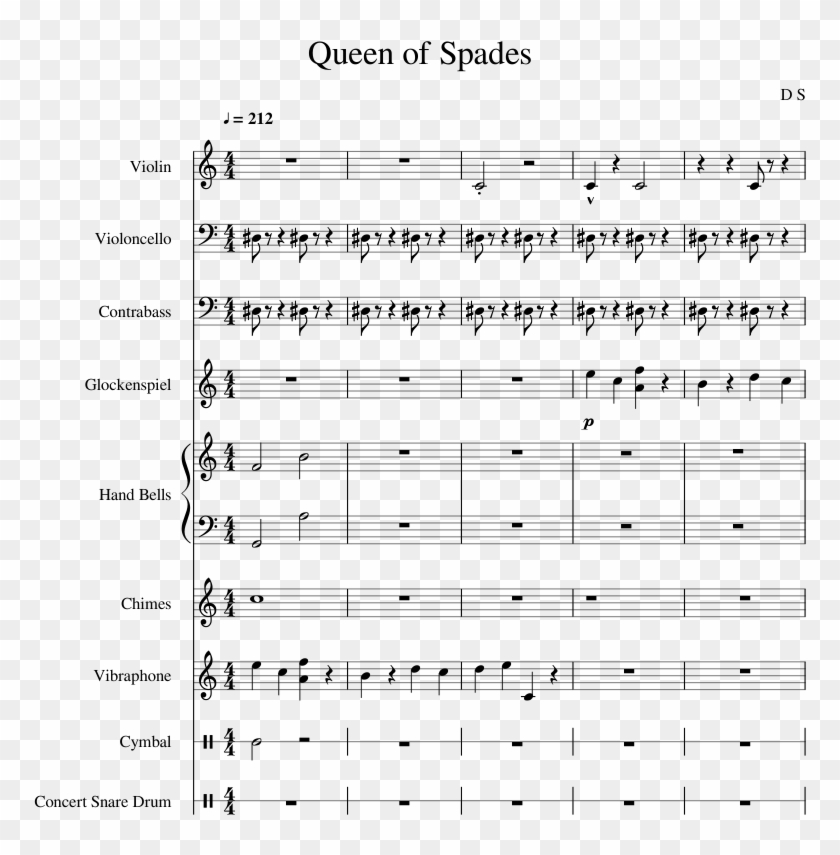 Queen Of Spades Sheet Music For Violin, Cello, Contrabass, - Sheet Music Clipart #5186888