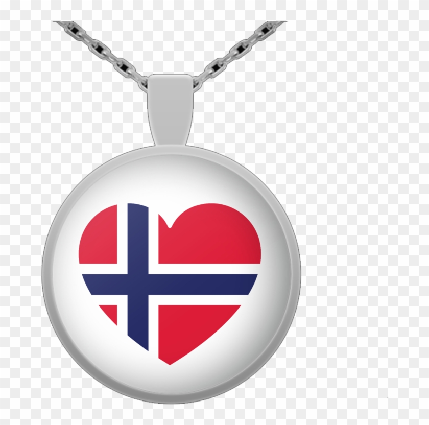 Norway Flag Heart Round Pendant Necklace - Flag Of Norway Clipart