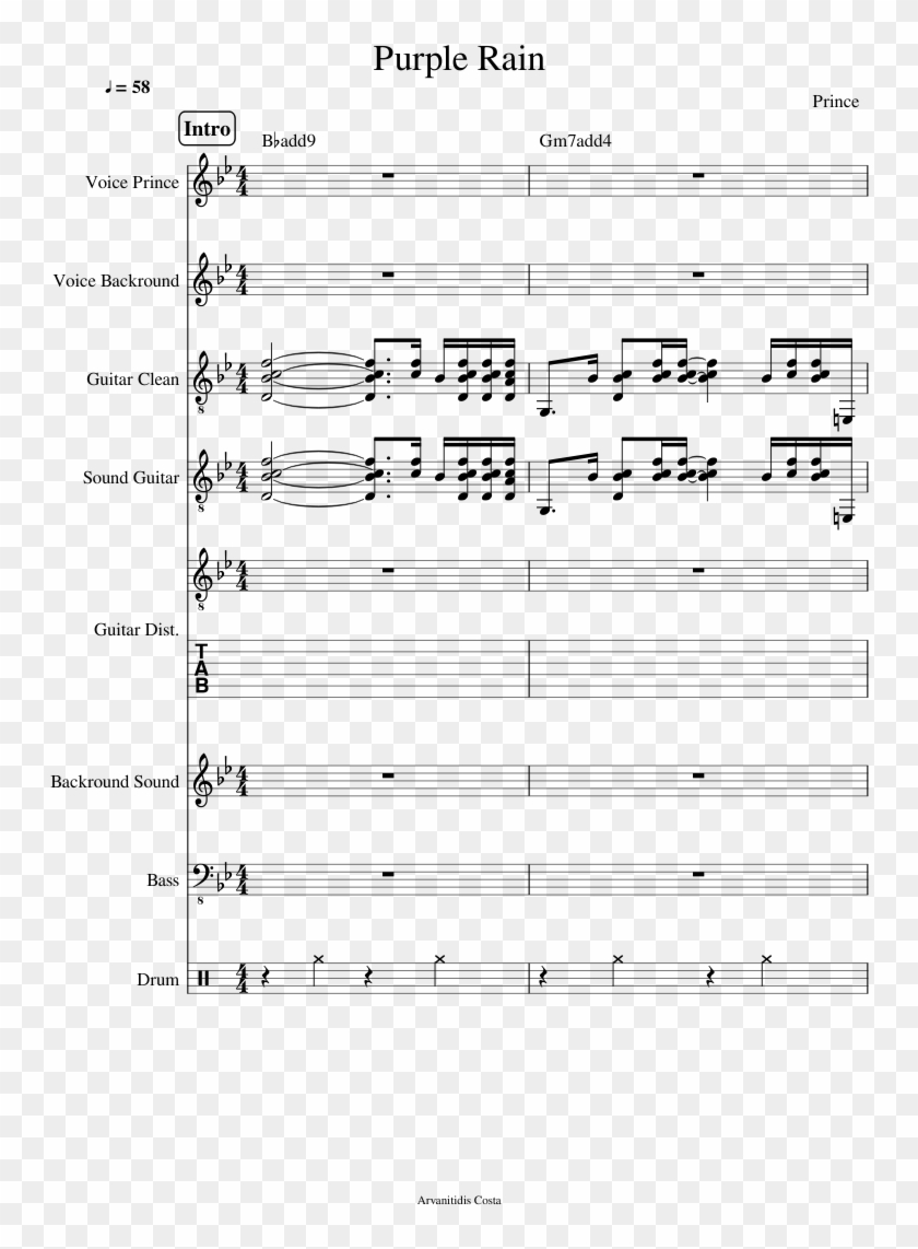 Purple Rain Sheet Music Composed By Prince 1 Of 42 - Purple Rain Prince Score Clipart