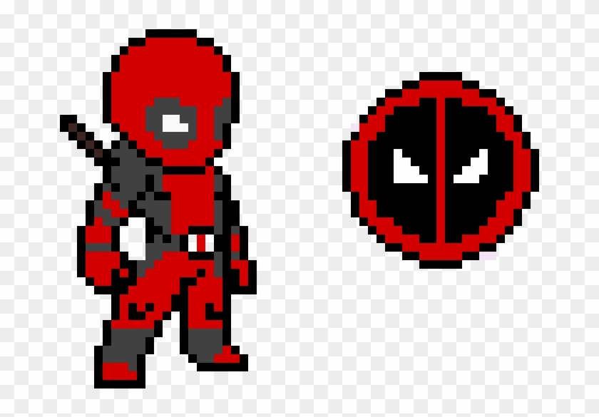 Deadpool Character And Logo - Minecraft Pixel Art Superheroes Clipart