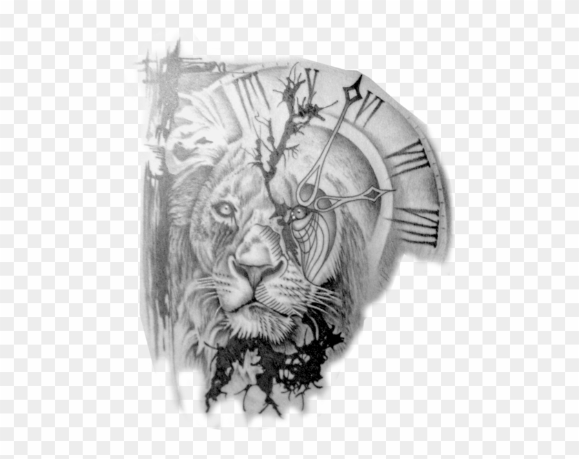 Tattoos Png - Lion And Clock Tattoo Design Clipart
